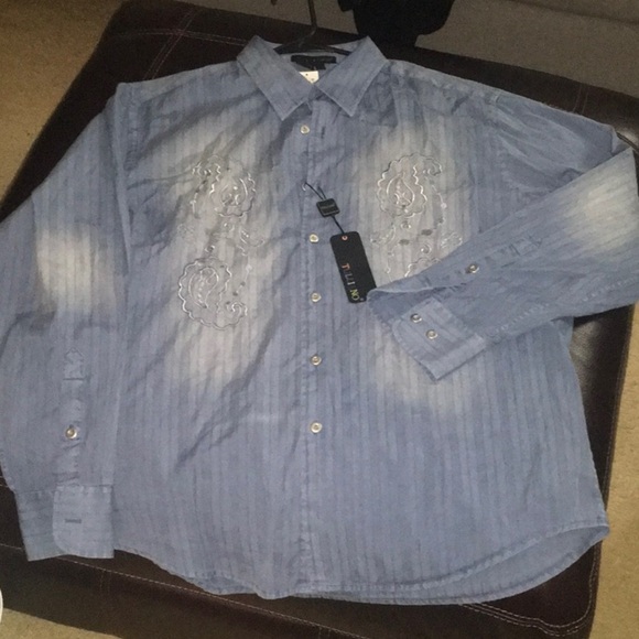 Tulliano shirt men's sz large button down 100% cotton embroidered western Washed - Picture 5 of 16